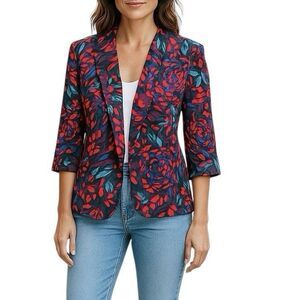 Drapers & Damons Womens Light Blazer Sz Medium 3/4 Sleeve Floral Preppy Parisian